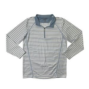 San Soleil Shirt Mens M Medium White Copen Blue Quarter Zip Striped UPF 50 Golf